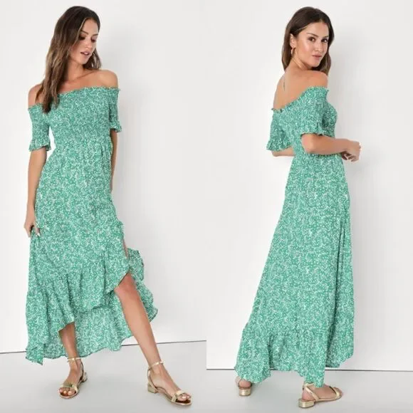 Lulus | Dresses | Lulus Green White Floral Smockedoff The Shoulder Fleurtation Maxi Dress | Poshmark Lulus | Dresses | Lulus Green White Floral Smockedoff The Shoulder Fleurtation Maxi Dress | Poshmark